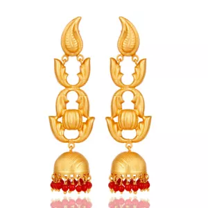 Traditional Design Natural Coral Gemstone 18k Gold Plated Silver Earrings - Picture 1 of 2