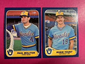 ๐ถ 1986 Fleer Paul Molitor #495 & Robin Yount #506 Milwaukee Brewers - Picture 1 of 2