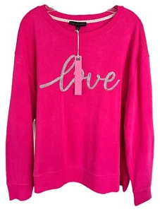 Jane & Delancey Women's 'Love' Embroidered Pullover Top Size L Hot Pink - Picture 1 of 7