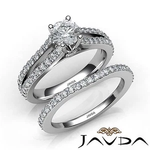 Juego de anillo de compromiso de novia de diamantes de clavija de punta redonda GIA E VVS2 oro blanco de 14 k 1,6 ctw - Imagen 1 de 8