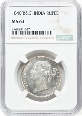 INDIA BRITISH VICTORIA 1840 RUPEE SILVER COIN UNCIRCULATED PCGS CERTIFIED MS63 - Image 1 of 4