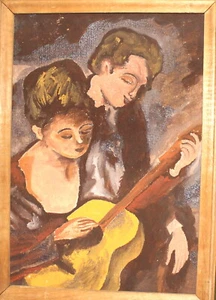VINTAGE FAUVIST PORTRAIT GUITAR PLAYER OIL PAINTING - Picture 1 of 12