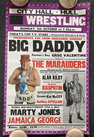 Vintage 1980s UK Professional Wrestling Poster Big Daddy Greg Valentine BWF Cover