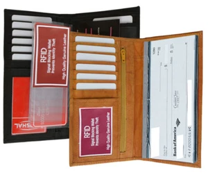 Cartera larga de cuero con bloqueo RFID para tarjetas de crédito de identificación hombres mujeres - Imagen 1 de 14