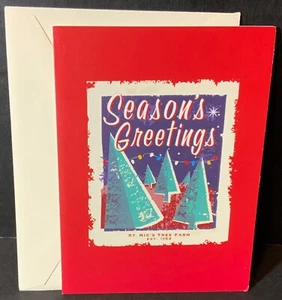 John Evans Design Christmas Card UNUSED Retro Design Season’s Greetings Trees - Picture 1 of 3