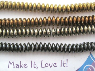 20 x HEMATITE DISC RONDELLE 8mm x 3mm BEADS Black Silver Gold Brown NON MAGNETIC - Image 1 of 4