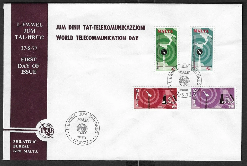 MALTA - FIRST DAY COVER - FIRST DAY OF ISSUE - WORLD TELECOMMUNICATION DAY 1977 - Image 1 of 1