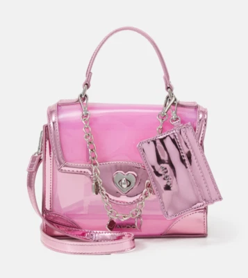 ¡NUEVO! NUEVO CON ETIQUETAS ALDO Racquel Charm Bolso de Mano Pequeño Rosa Metálico Foto 1 de 4