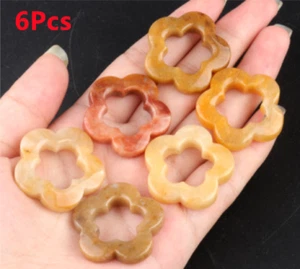 6Pcs 30x6mm Natural Yellow Jade Flower Reiki Healing Gemstone Pendant HT2352 - Picture 1 of 6