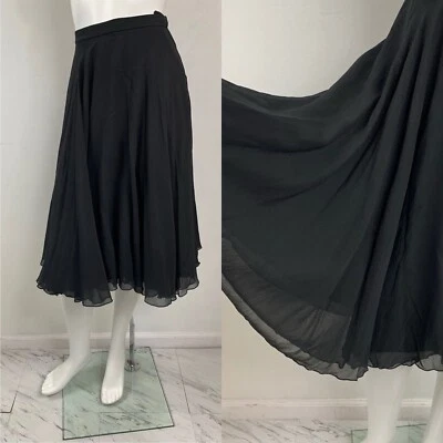 VTG 1960s Black Silk Chiffon Skirt Bergdorf Goodman  Circle Full Skirt flowy  XS - Изображение 1 из 4