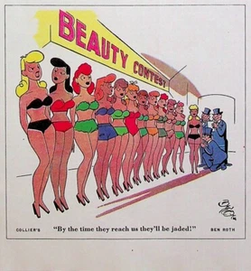 Impresión en panel de cómic del artista Ben Roth Collier 1951 concurso de belleza cansado jueces - Imagen 1 de 1