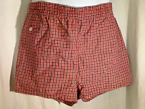 Bañador vintage rojo a cuadros traje de baño McGregor años 50 algodón pantalones cortos bolsillo S - Imagen 1 de 9