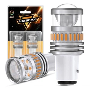AUXBEAM 1157 LED Front Turn Signal Parking DRL Projector Light Bulbs 3500K Amber - Picture 1 of 12