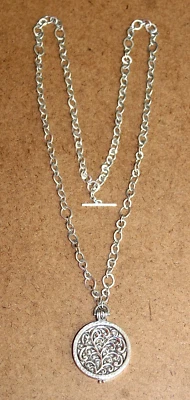 Rare Lois Hill Sterling Hammered Round Filigree Locket Necklace 33" [045WEI] - Image 1 of 4