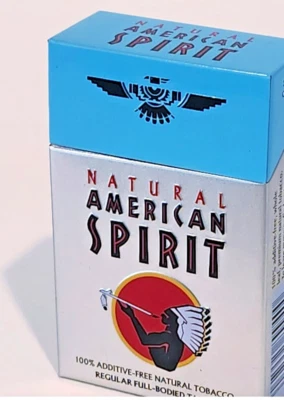 Vintage AMERICAN SPIRIT Blue TIN Cigarette Box Package Native American Metal - Image 1 of 4