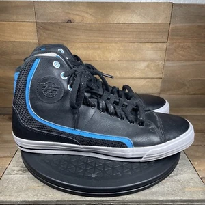 PF Flyers High Top Sneakers Mens Size 12 Black with Blue Stripe Lace Up Leather - Picture 1 of 10