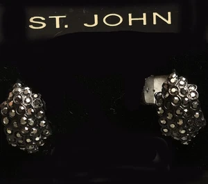 St John Knits Black Hematite stone Clip Earrings MSRP $116 - Picture 1 of 1