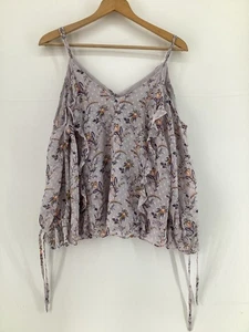 New Look Grey Floral Cold Shoulder Ruffle Blouse Top UK 8 - Picture 1 of 9