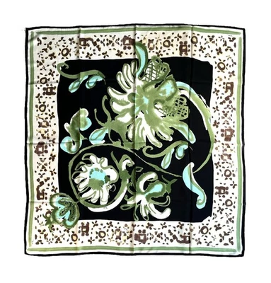 Bufanda cuadrada de seda Emilio Pucci - Estampado botánico retro en oliva y verde azulado Foto 1 de 4