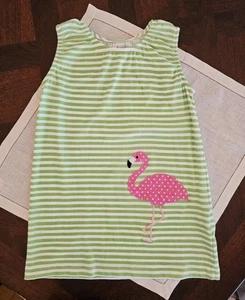 Boutique Kelly's Kids Casual Sleeveless Sun Dress Green Applique Flamingo Sz 5/6 - Picture 1 of 5