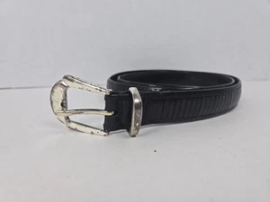 Mezlan - schwarzer Leder Rippgürtel mit silberfarbenen Beschlägen Gr. 36 (Made in Spain) - Bild 1 von 8
