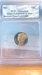 1944 Mercury Dime Black Ruthenium & 24K Gold 1 Of Only 1000 Ltd Edition 90% Ag - Picture 1 of 10