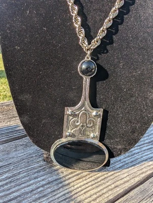 Vintage Silver Accesocraft Statement Pendant Necklace with Black Stone - Image 1 of 4