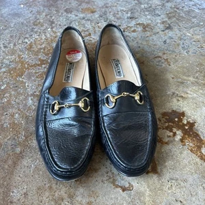 Vtg Gold Horsebit Loafers Italy Sz 12D M Black Calf Leather Dress Shoes Jarman - Picture 1 of 12