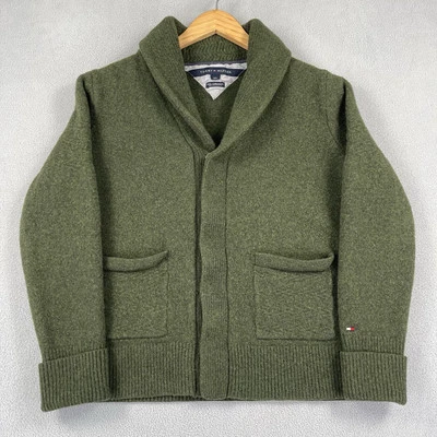 Cárdigan Tommy Hilfiger Para Mujer L Verde 100% Lana de Cordero Botón Academia Preppy Foto 1 de 4