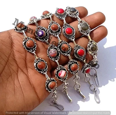 ¡Lote! Pulseras de cadena de piedras preciosas y mezcla de piedras preciosas enchapadas en plata de ley 925 joyas Foto 1 de 4