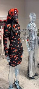 Vestido Magda Butrym x H&M Cuello Alto con Aplicaciones de Rosa Negro/Rojo - Talla Grande - Imagen 1 de 1