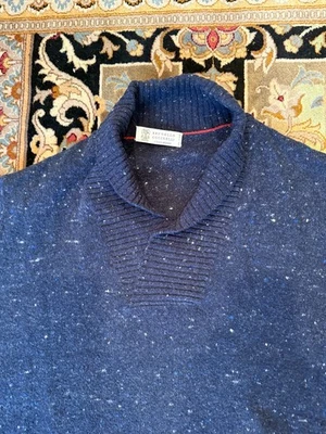 cucinelli cashmere sweater size 54 blue with shawl collar - Image 1 of 4