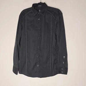 ROAR Strength Refined Embroidered Black Long Sleeve Button Up Shirt Y2K Western - Picture 1 of 5