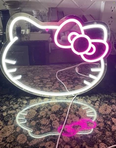 Hello Kitty LED Neon Wall Mirror Art Lights Up Pink & White USB Cute - Picture 1 of 5