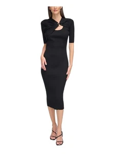 CALVIN KLEIN Womens Black Knit Hardware Short Sleeve Midi Sweater Dress XL - Picture 1 of 11