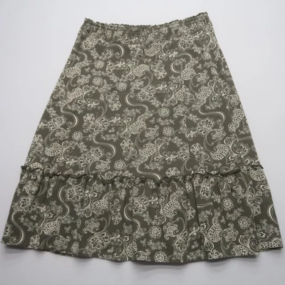 Falda midi floral Charter Club mediana verde elástica caprichosa algodón boho Foto 1 de 4