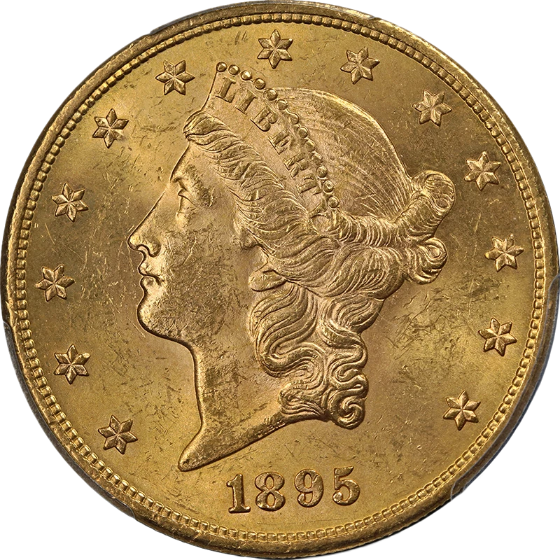 Золотая монета 1895-P с изображением Свободы $20 PCGS MS63 привлекательная для глаз сильный удар - Изображение 1 из 4