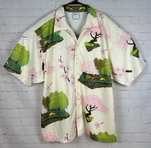Nike Dri-Fit Men's Cherry Blossom Button Up Hawaiian Shirt Floral Mens Size XL - Picture 1 of 6