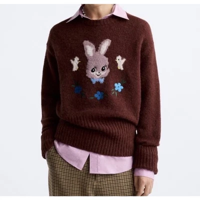 Suéter Zara Harry Lambert Intarsia Bunny Rabbit L Mezcla de Lana de Alpaca Unisex Nuevo con Etiquetas Foto 1 de 4