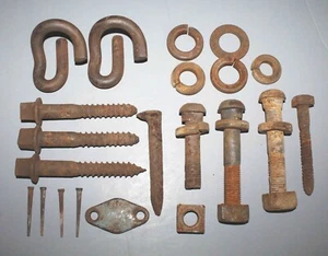 Vintage 70's Rusty Building Salvage Misc Bolts Hardware Steampunk Blacksmith - Picture 1 of 8