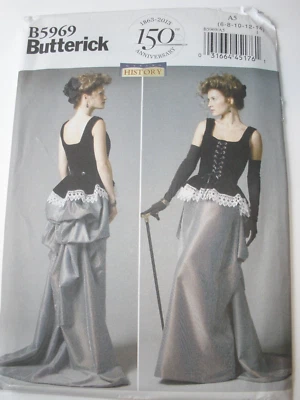Butterick 5969 Victorian Corset and Bustle Skirt History Steampunk sz 6-14 Uncut - Image 1 of 2