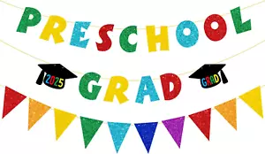 Colorful Glitter Preschool Graduation Banner and Pennant for 2025 Celebrations - Picture 1 of 7