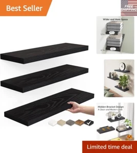 Elegant Rustic Wood Floating Shelves - Black Wall Storage Solution, 15.7in - Picture 1 of 10