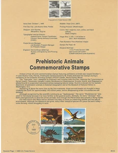 Scott #2422/5...25 Cent...Prehistoric Animals..First Day of Issue...Panel (1989) - Picture 1 of 1