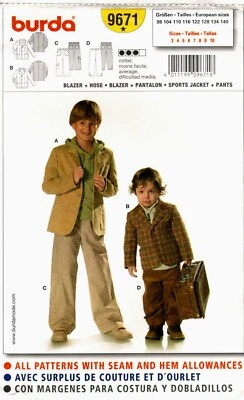 Burda 9671 Boys Sports Jacket & Pants Sewing Pattern Uncut Size 3-10 - Image 1 of 2