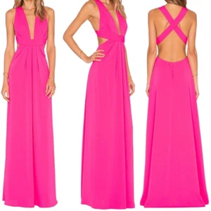 JILL Jill Stuart Plunge Deep V Cross Back Cut Out Maxi Dress Gown in Gossip Pink - Picture 1 of 15