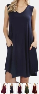 NEW Plus Size V-Neck Pocket Sleeveless A-Line Swing Style Midi Dress-XL/1X-2X-3X - Picture 1 of 6