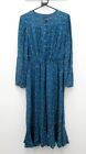 M&S Blue Teal Summer Floral Long Sleeve Midi Tea Dress Size UK 12R BNWT