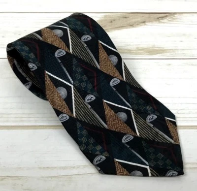 Corbata de cuello estampada de golf vintage para revista de golf 100 % seda hecha en EE. UU. DE COLECCIÓN USADA EN EXCELENTE ESTADO A0816 Foto 1 de 4