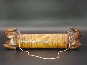 Vintage Indonesian Sumatra Wood Carved Elephant Statue Lids Bamboo Artwork Case - Picture 1 of 12